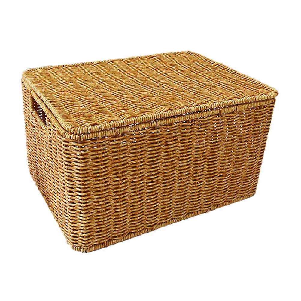 Lidded Storage Basket for Clothing with Ample Capacity and Woven Design Khaki 1 Piece