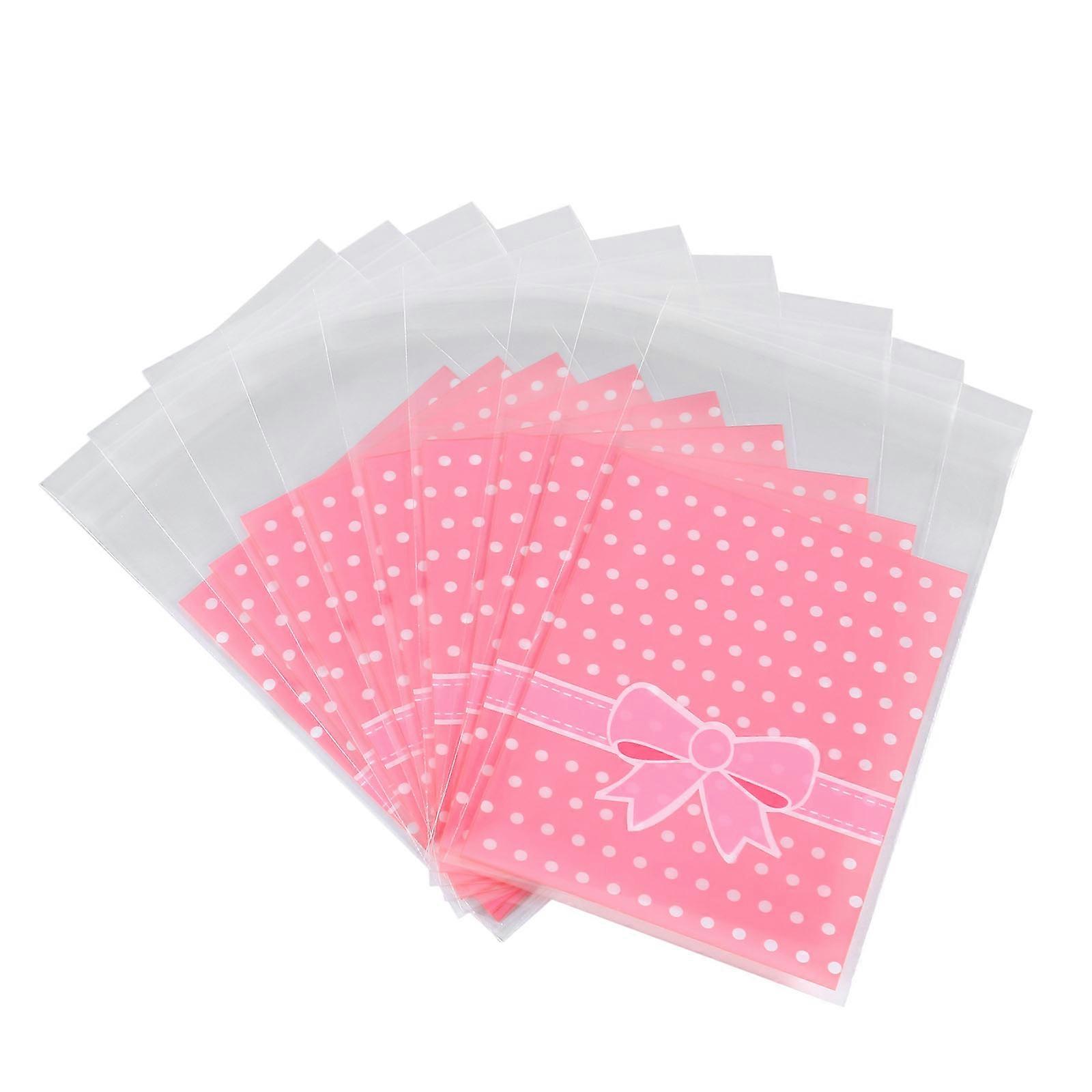 Plastic Bowknot Packing Bag Candy Wrapping Bag for Storage 200Pcs Pink