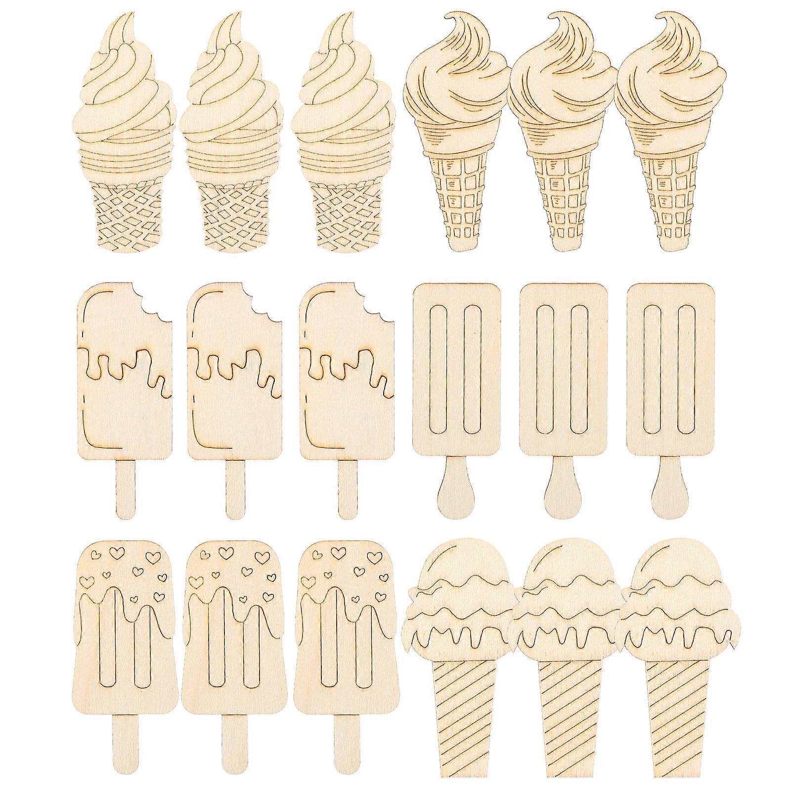 30pcs Unfinished Ice Cream Wood Cutouts for DIY Crafts and Kids Activities Assorted Color Synthetic