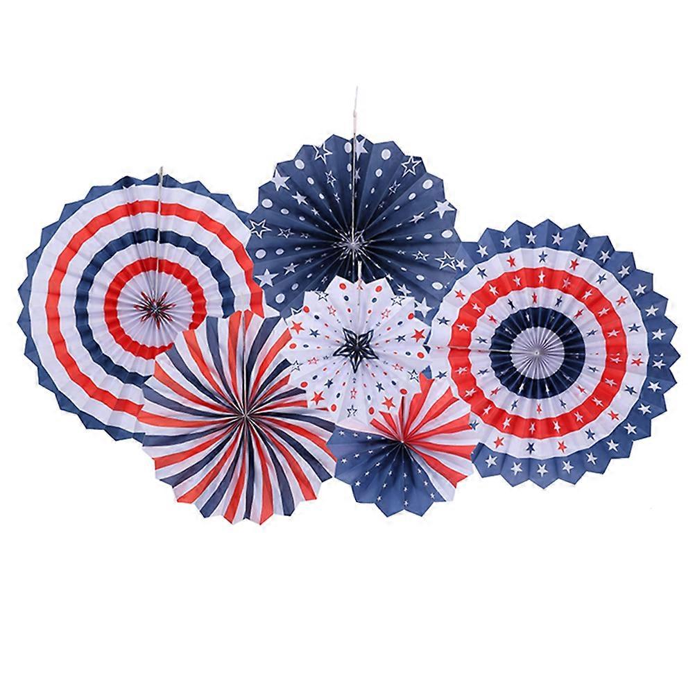 America Independence Day Banner and Folding Fans for Party Decoration Made of Premium Paper Assorted Color 6pcs Fans 2pcs 2 5m Banner