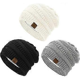 3 pcs Gorro de malha feminino para inverno Gorro forrado de lã sólida grossa para mulheres homens unissex gorros de esqui quentes