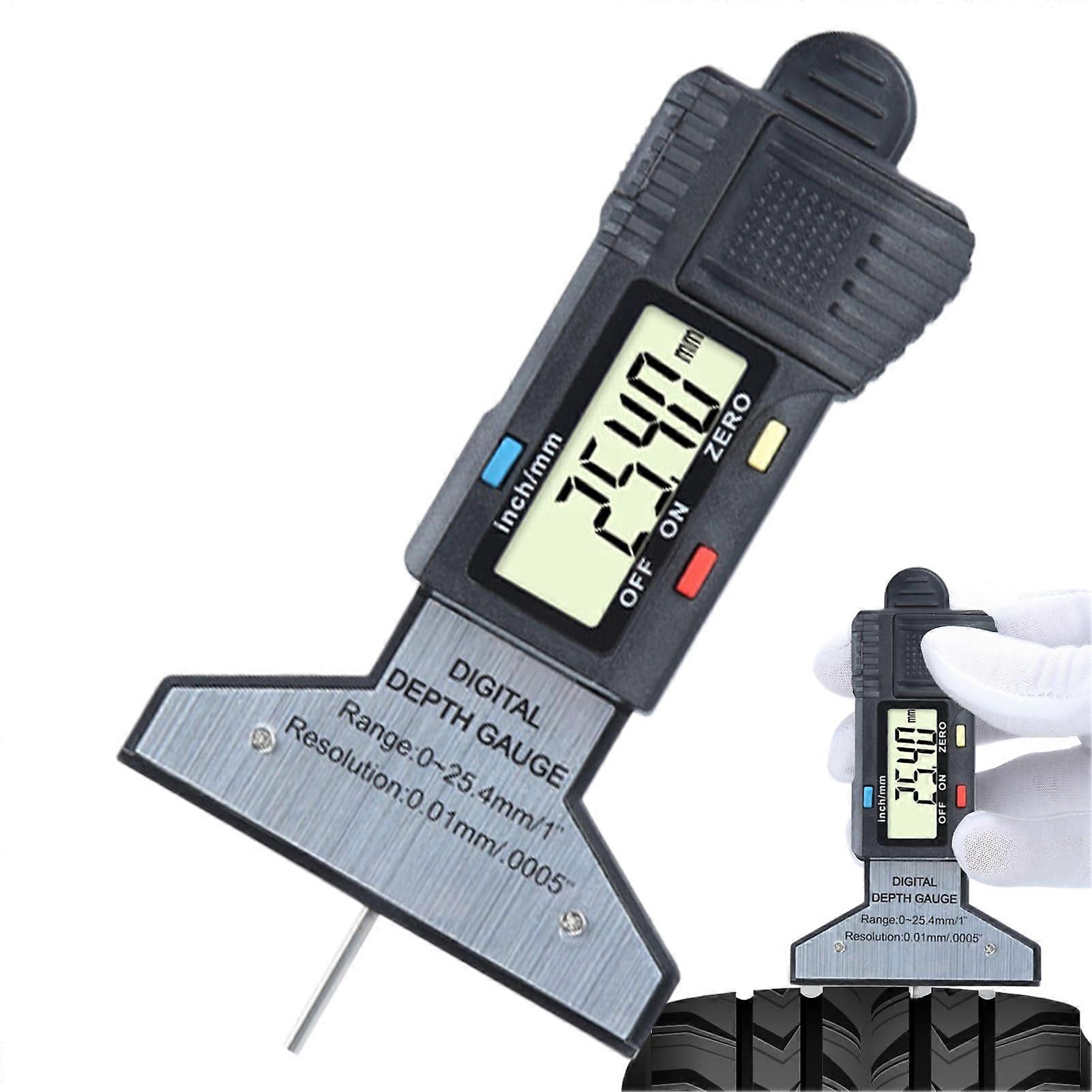 Tyre Gauge Depth Digital With 0.01 mm Resolution Inch To MM Conversion Portable Truck Tyre Depth Tester Black