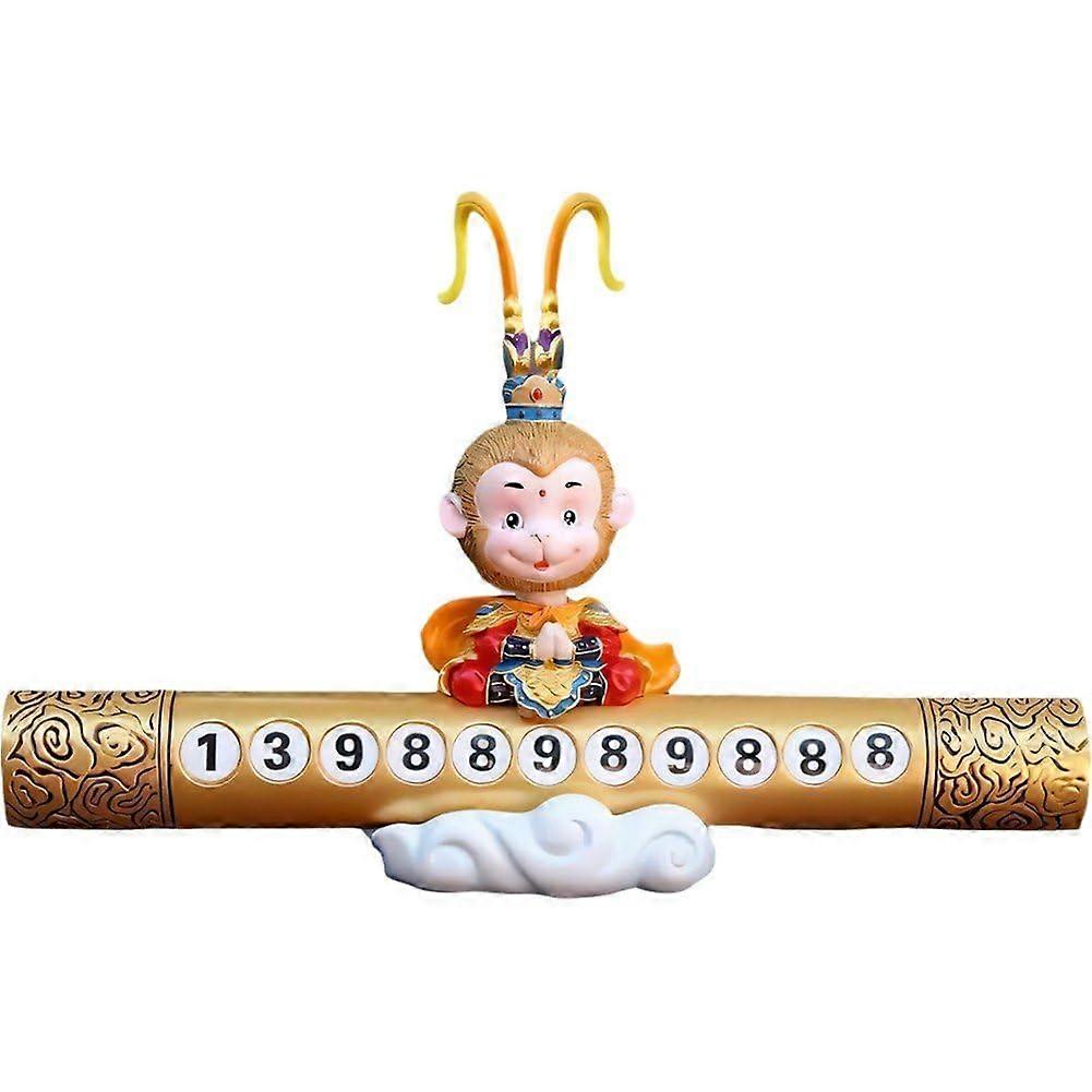 Car Dashboard Shaking Monkey Ornament with Temporary Parking Number Plate for Interior Decoration
