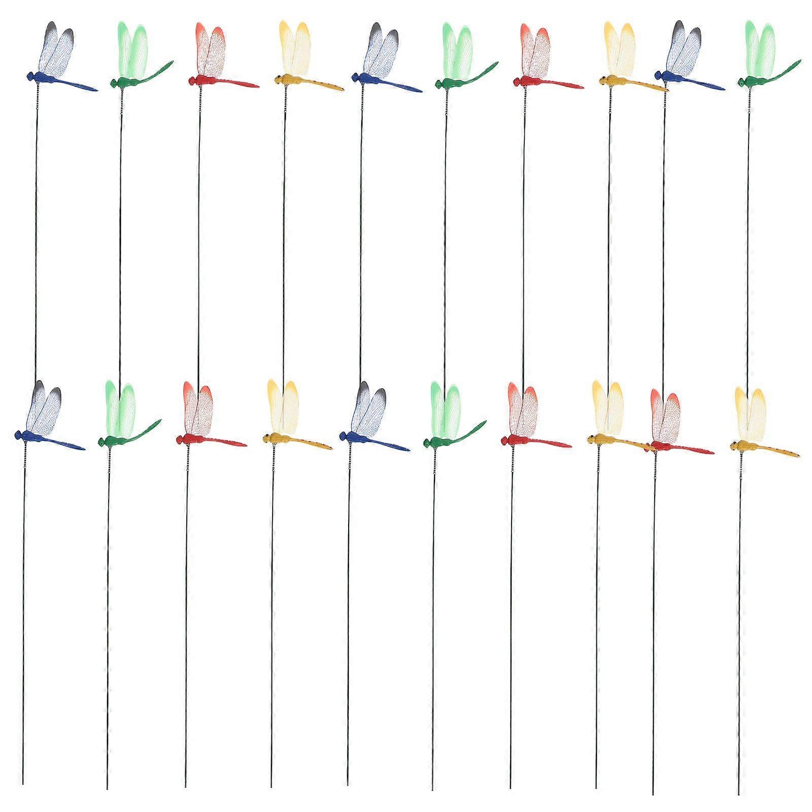 20pcs Simulation Dragonfly Decors Flower Arrangement Dragonfly Stakes Garden Ornaments
