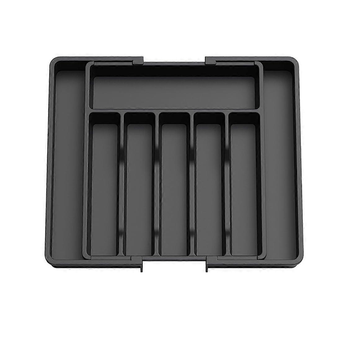 Cutlery Drawer Organiser, Expandable Drawer Organiser ,Tray with 68 Compartment Holders, 3357 x 38 x 5 cm (black)