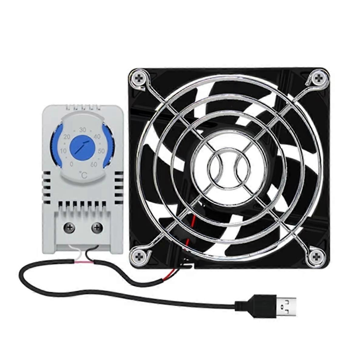 USB Cabinet 80mm Fan Quiet Cooling Fan System with 0-60 Temperature Control for Home Theater Cabinets Computer