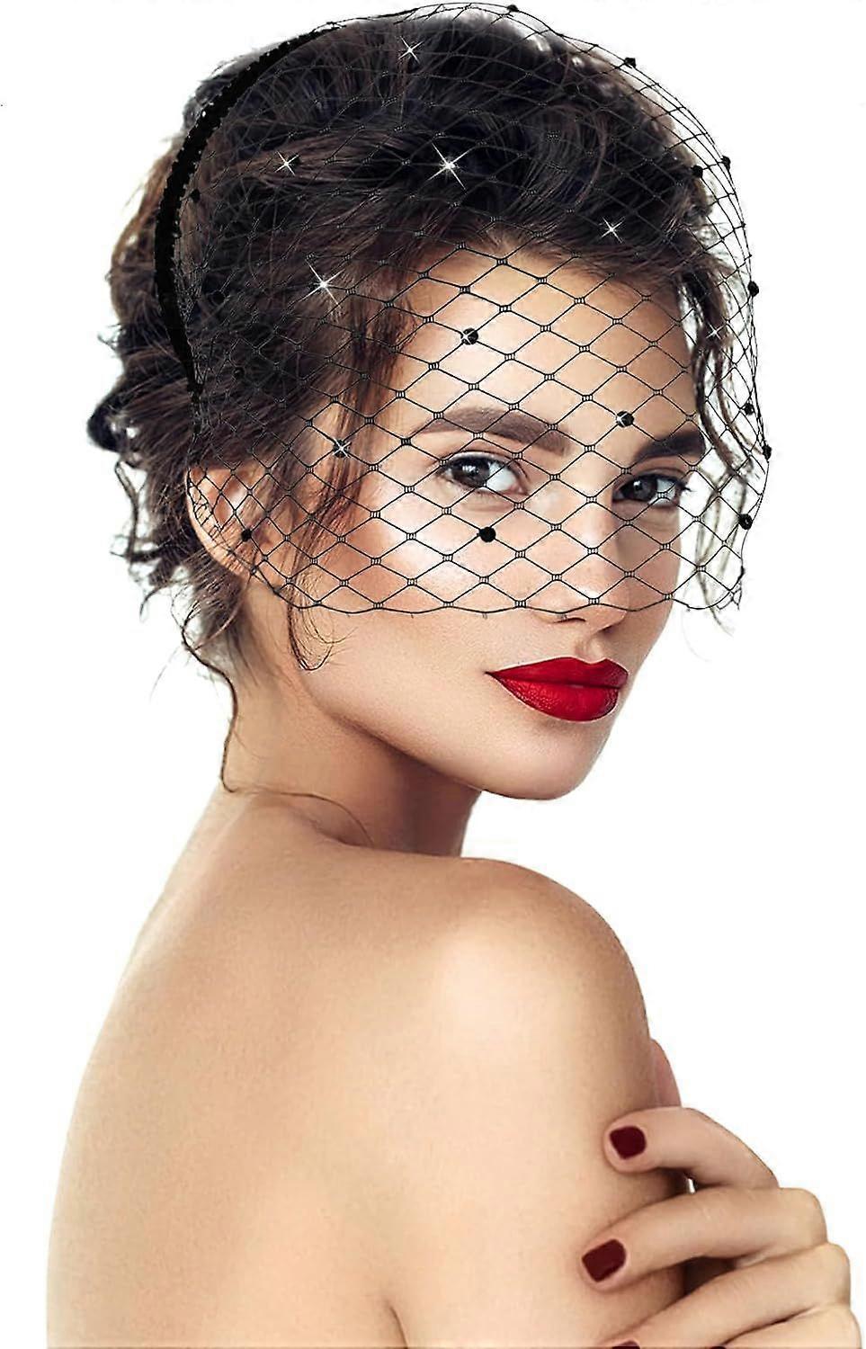 2Pcs Black Veil Mesh Veil Black Rhinestone