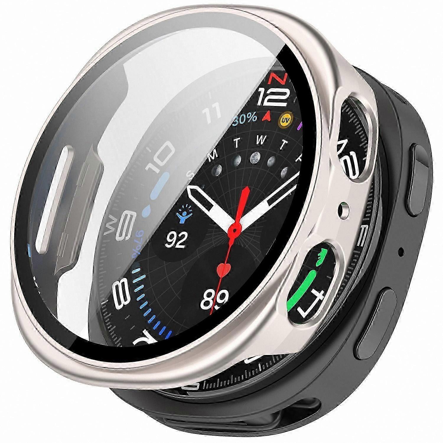 Durable PC Case with Tempered Glass Screen Protector for 44mm Smartwatch