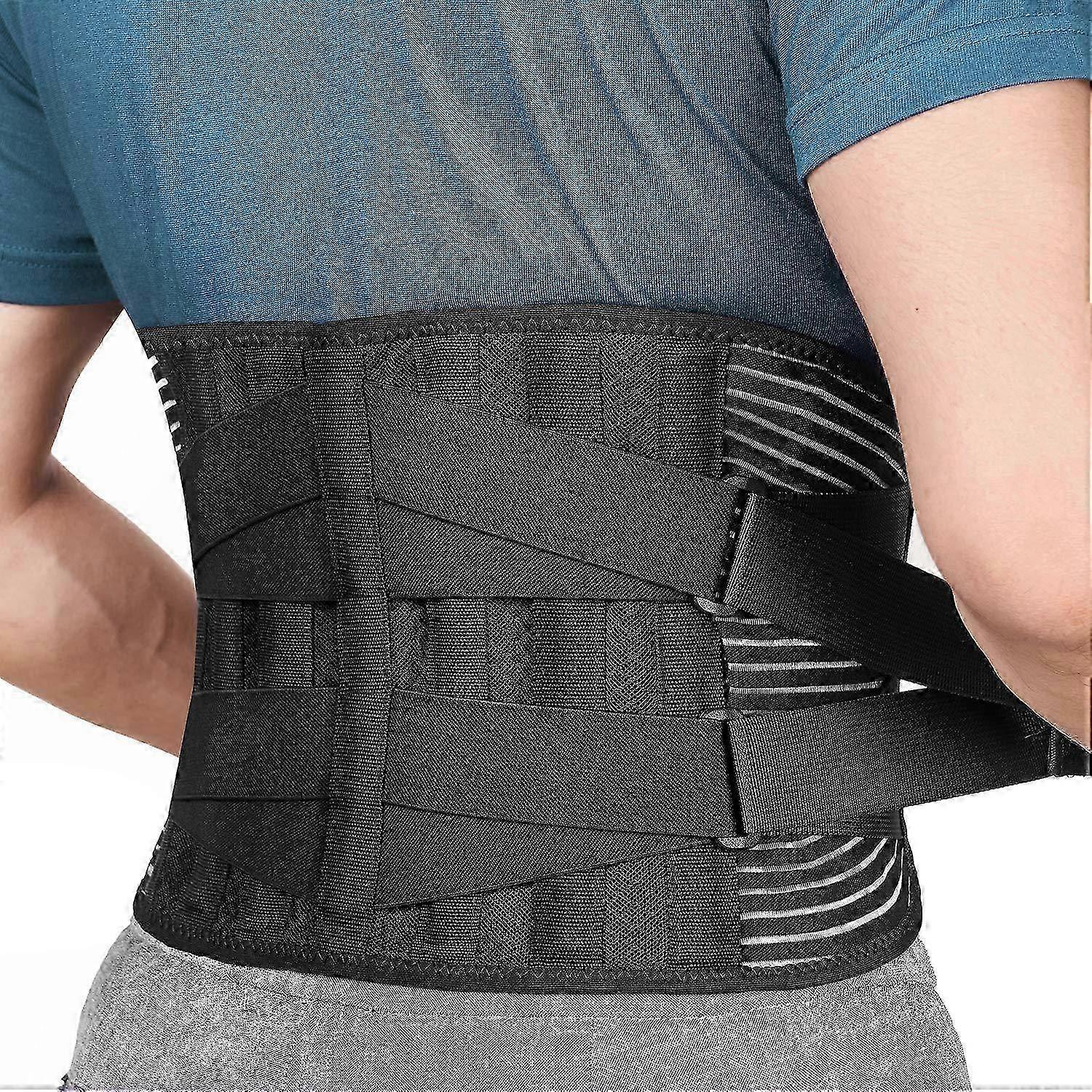 Back Support Belt with 4 Springs for Pain Relief and Posture Improvement - Adjustable Double Strap - Black