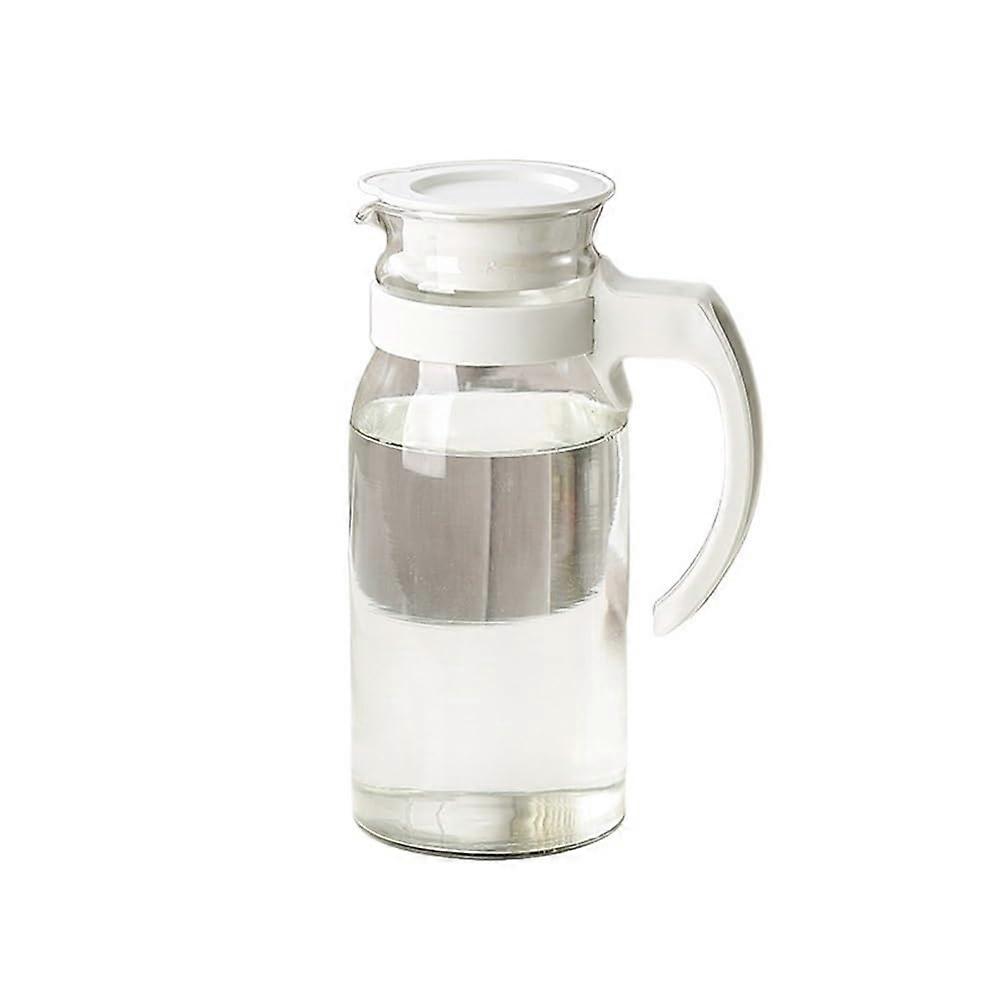 Iced Tea Pitcher Glass Water Pitcher 1100ml With Lid And Handle Large Capacity Beverage Dispenser  For Parties White