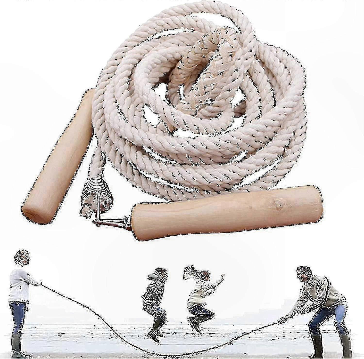 Wooden Handle Long Jump Rope for Group Skipping, 3-10m Double Dutch Rope for Team Activities and Multiplayer Fun