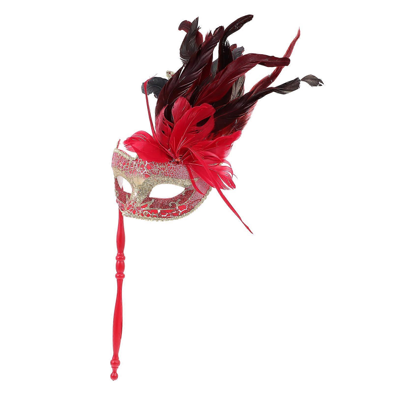 Mask Plume Masquerade Mask with Stick for Decor