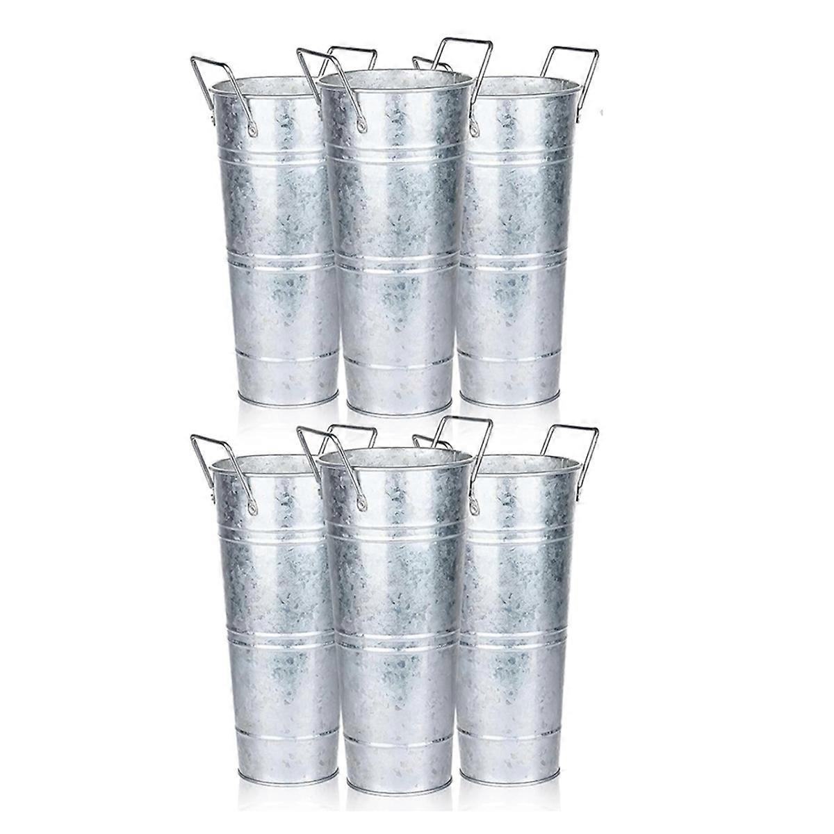6 Pcs Galvanized Bucket Flower Bar,10 Inch Flower Bucket with Handles, Flower Bar Supplies and Buckets Farmhouse Vases