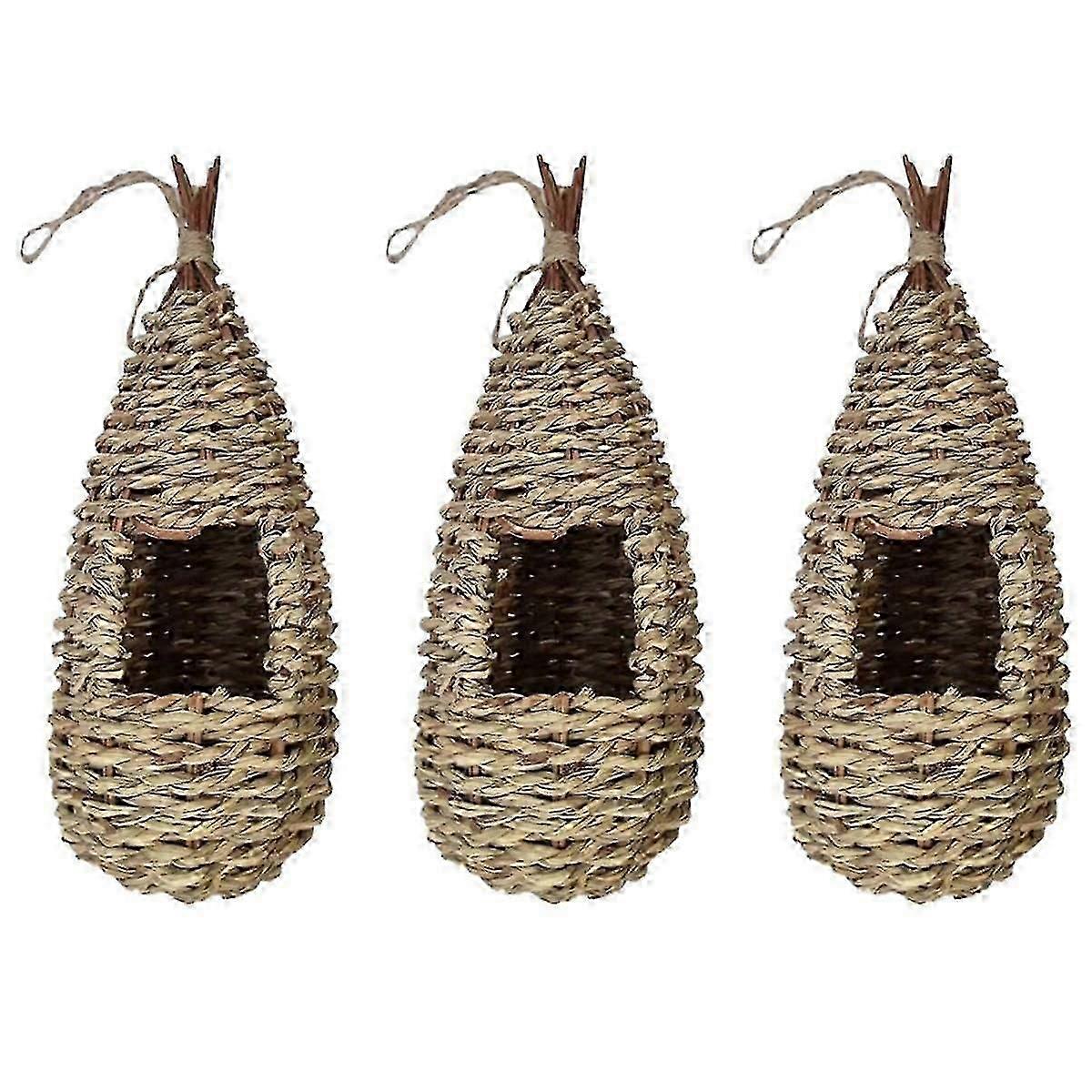 3X Garden Handing Birds Nest Box Avl Nest Grass Håndvævet til udendørs ophængning