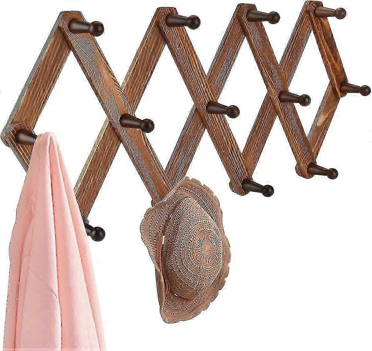 Expandable wooden hangers for hats with 13 hooks - versatile accordion wall storage