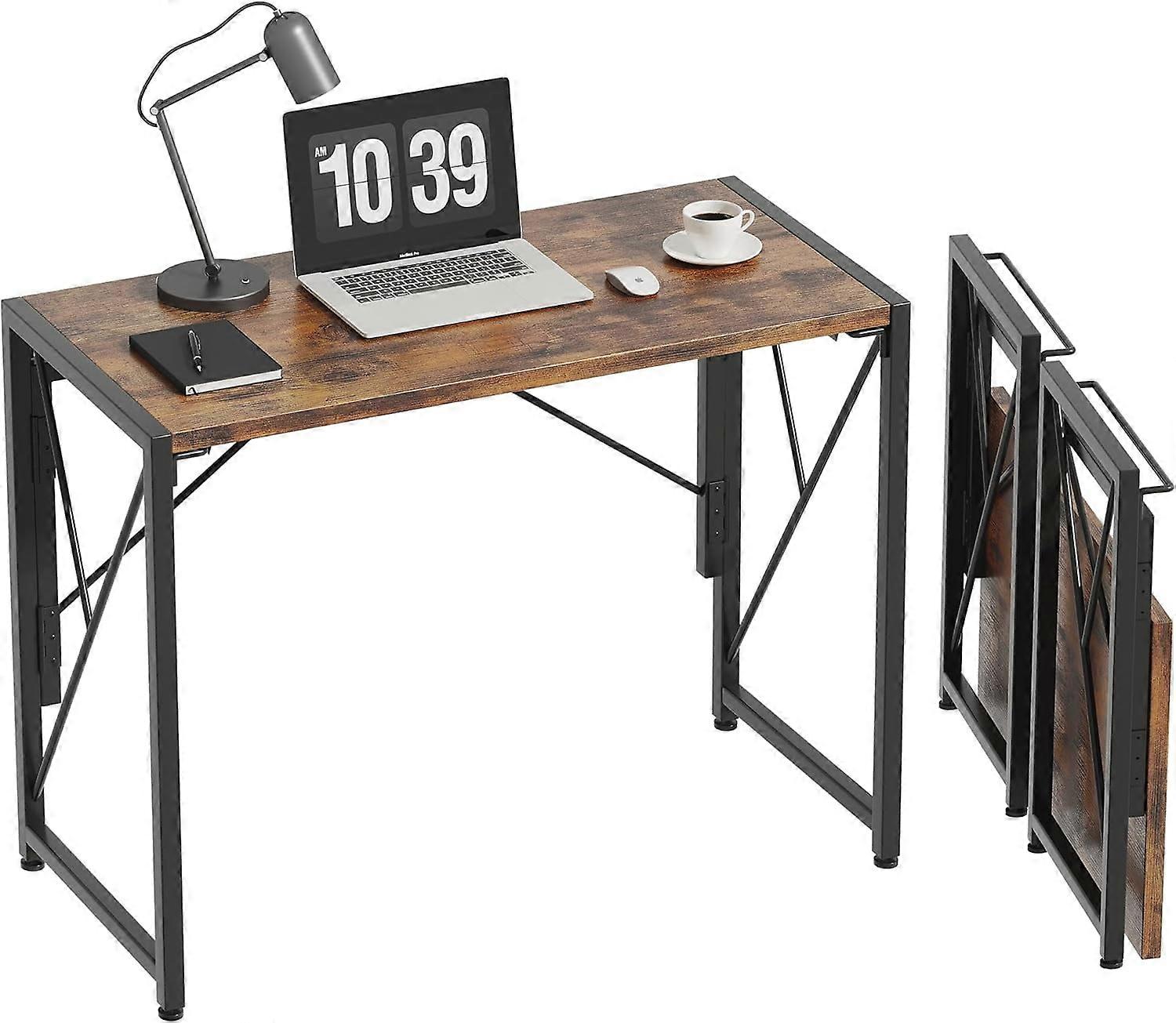 Folding Desk 31.5" for Small Spaces, Portable & Space-Saving, Easy Assembly, Rustic Brown, Compatible with Home Office & Camping