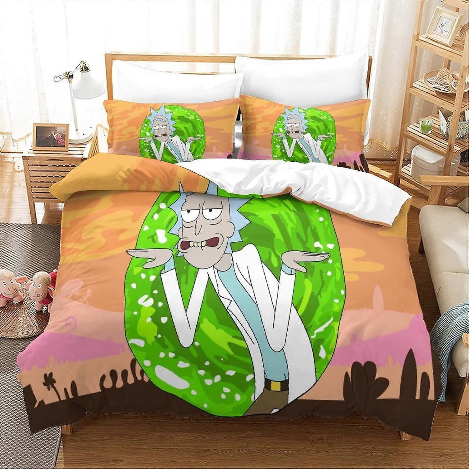 Single Duvet Cover Set Rick And Morty Printed Duvet Covers Bedding Set Single Size Bedding Soft Microfiber Quilt Cover with Pillowcase with Zipeer Clo