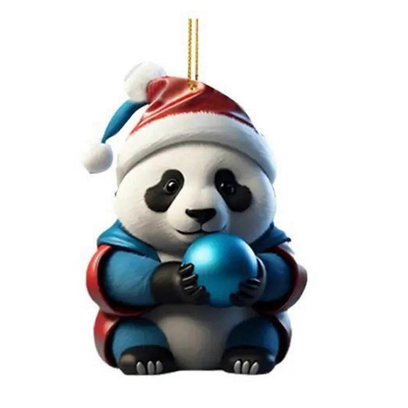 Christmas Cartoon Panda Ornament Xmas Tree Hanging Pendant Acrylic Decorations for Holiday Tree Car Decor