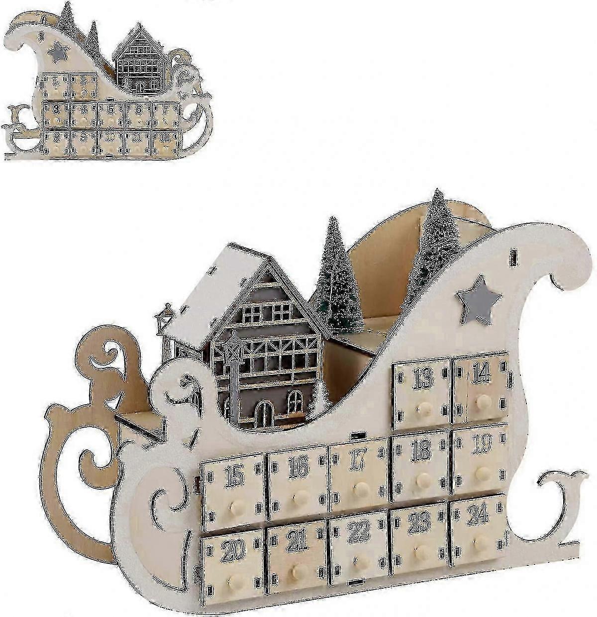 2025 24 Day Advent Calendar,countdown To Christmas Wooden Advent Calendar 24 Storage Drawers, 100% Wood Construction