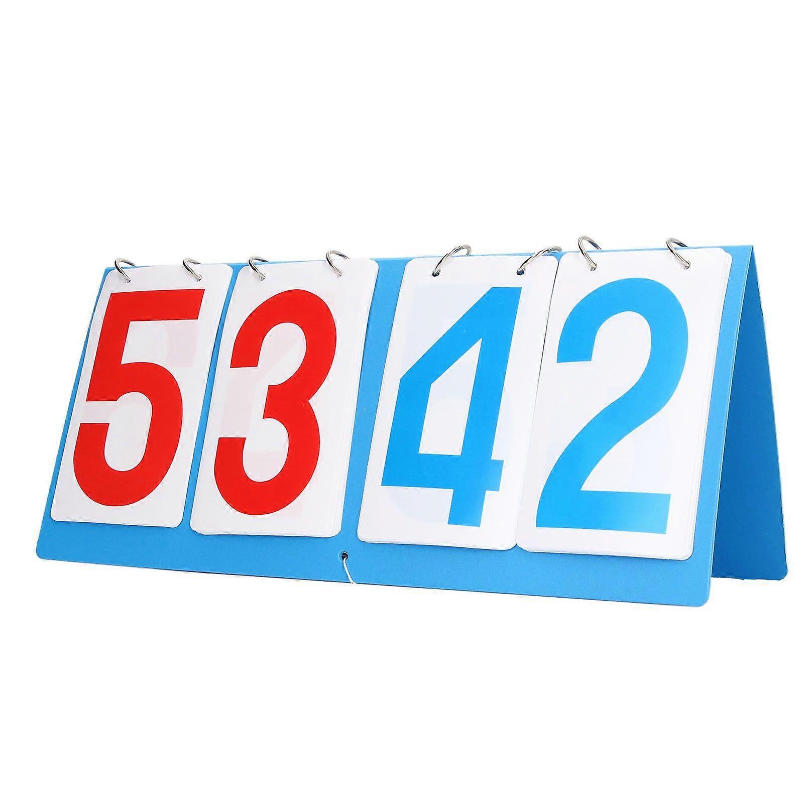 4 Digit Scoreboard Waterproof Blue Red Number Portable Tabletop Flip Score Keeper for Volleyball Basketball