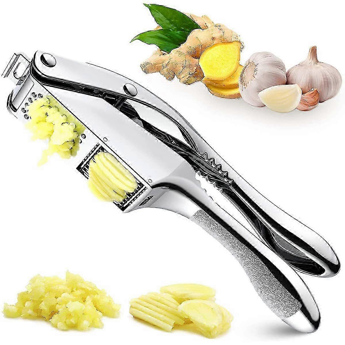 Durable Stainless Steel Garlic Press - Efficient 2-in-1 Design
