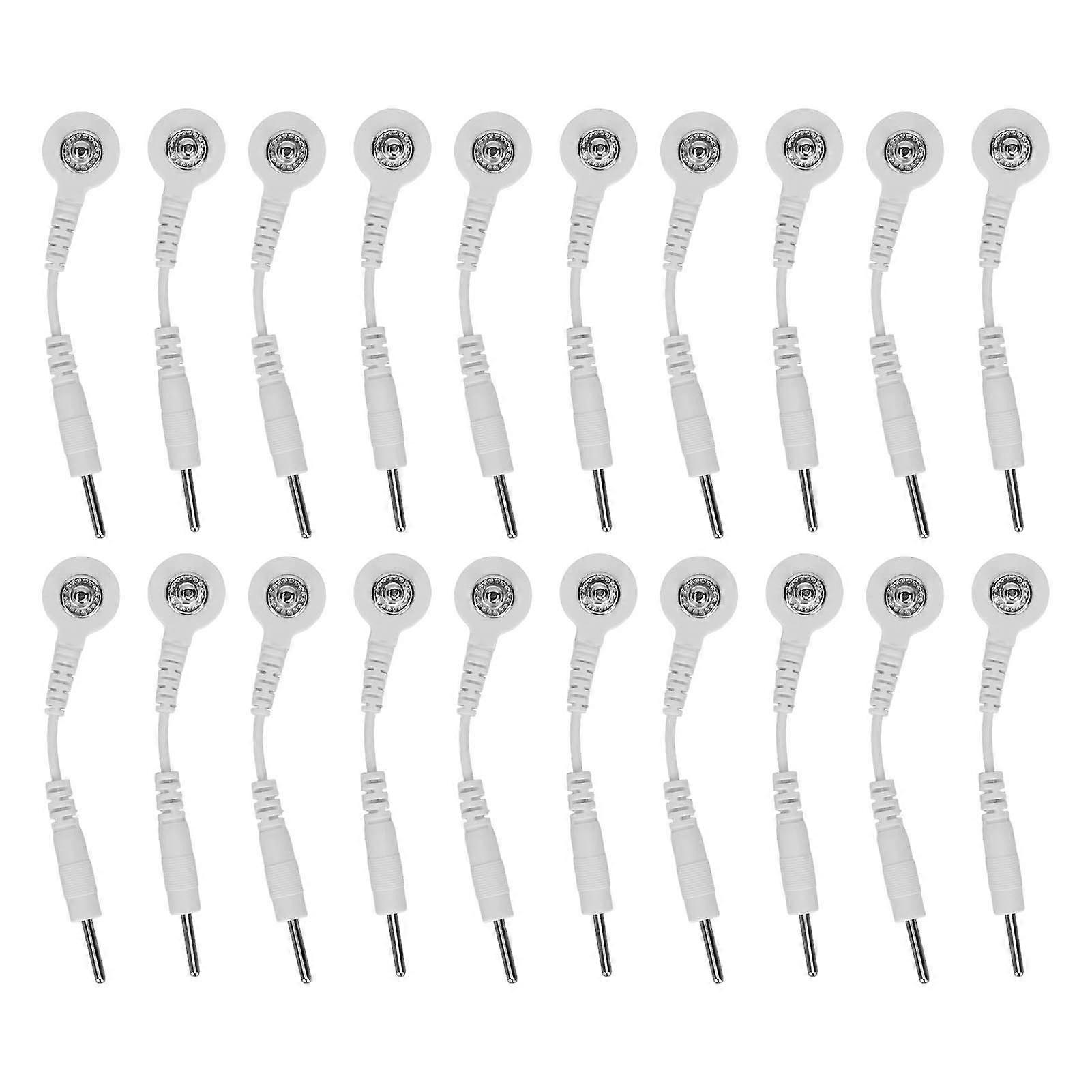 20Pcs Electrode Wires 2.0in Portable Replacement Button Electrode Lead Wires for Therapeutic Instruments White