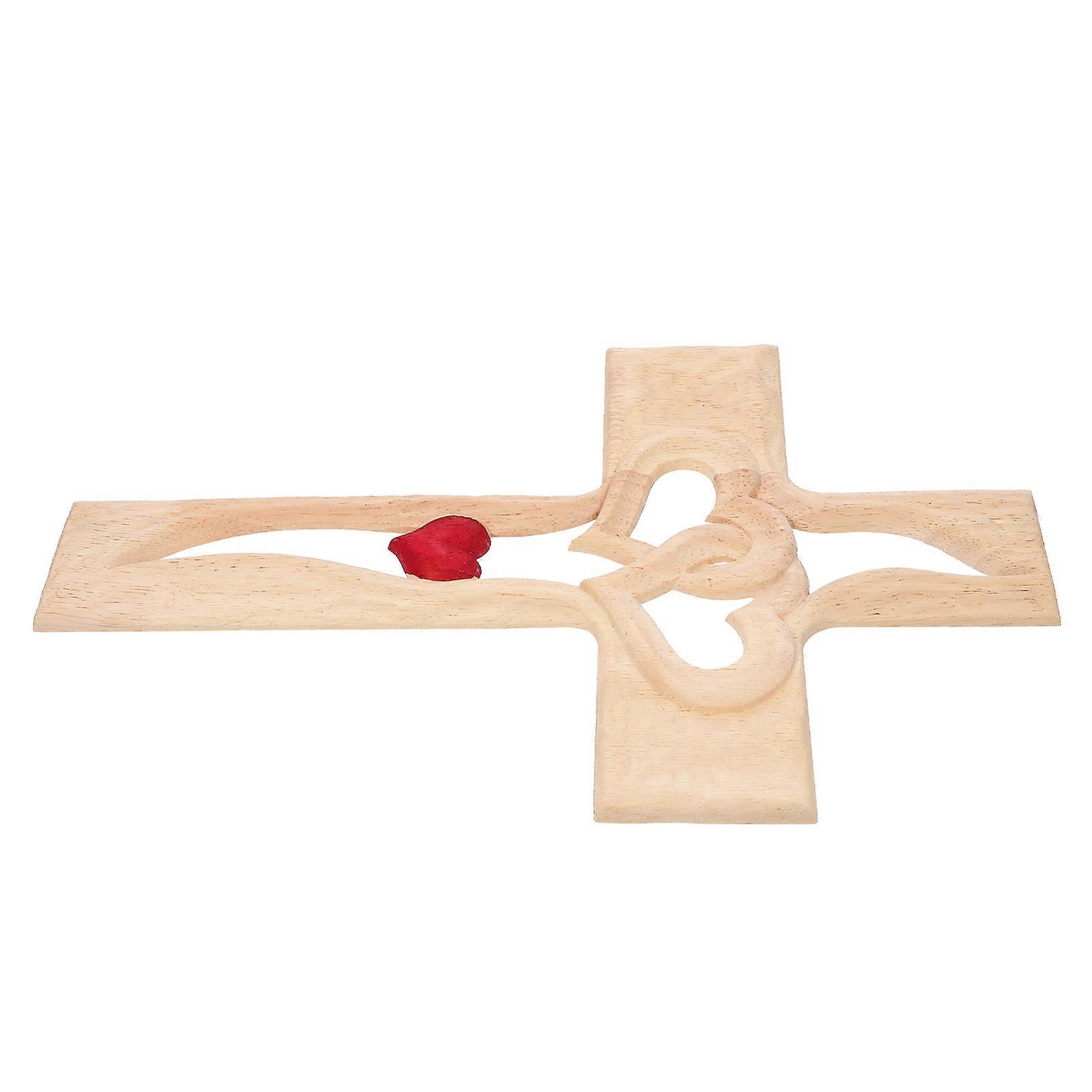 Light Yellow Wooden Cross Craft Cross Statue for Decor 2Pcs