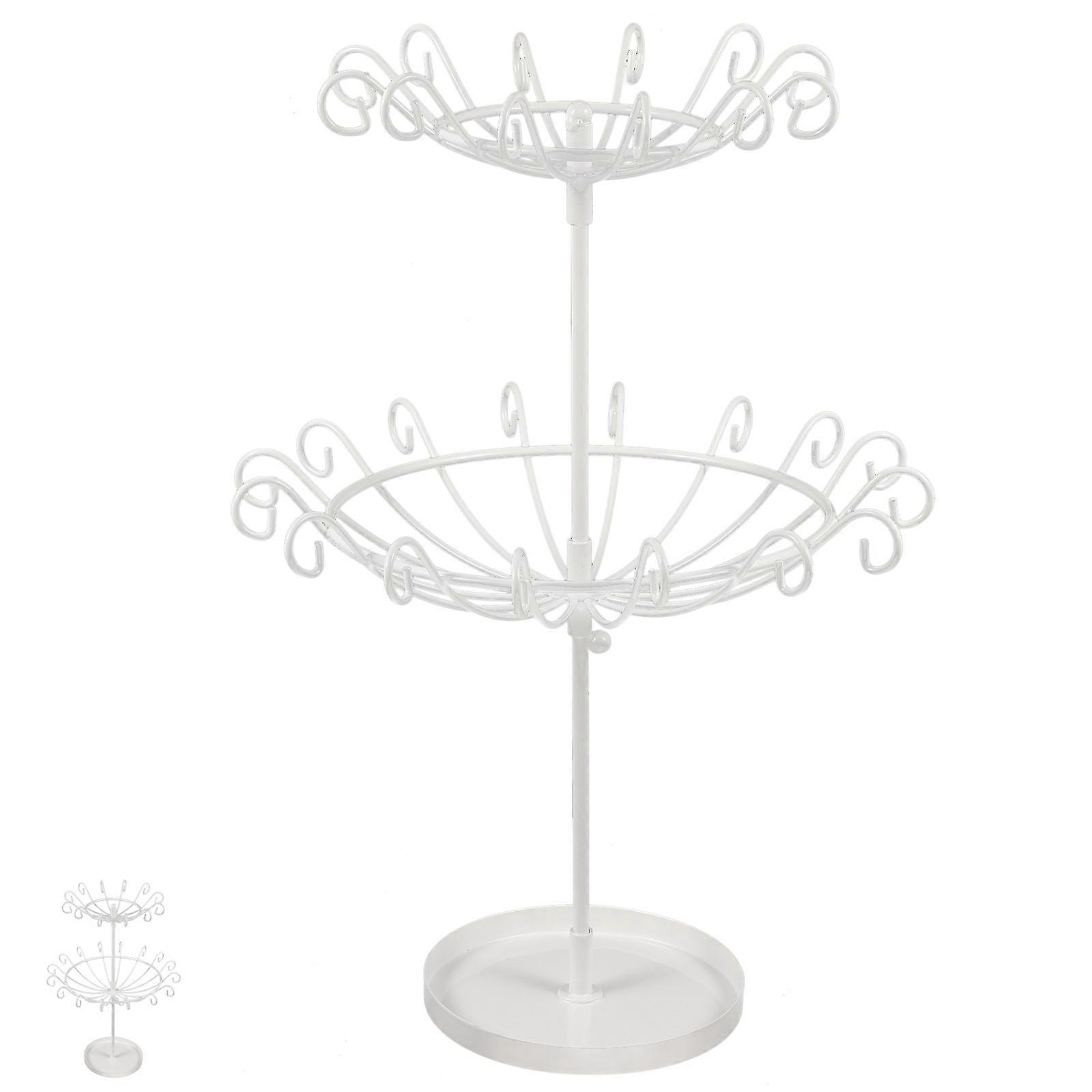 White Iron Jewelry Rack Rotating Display Stand for 2Pcs Multi-Tier Umbrella