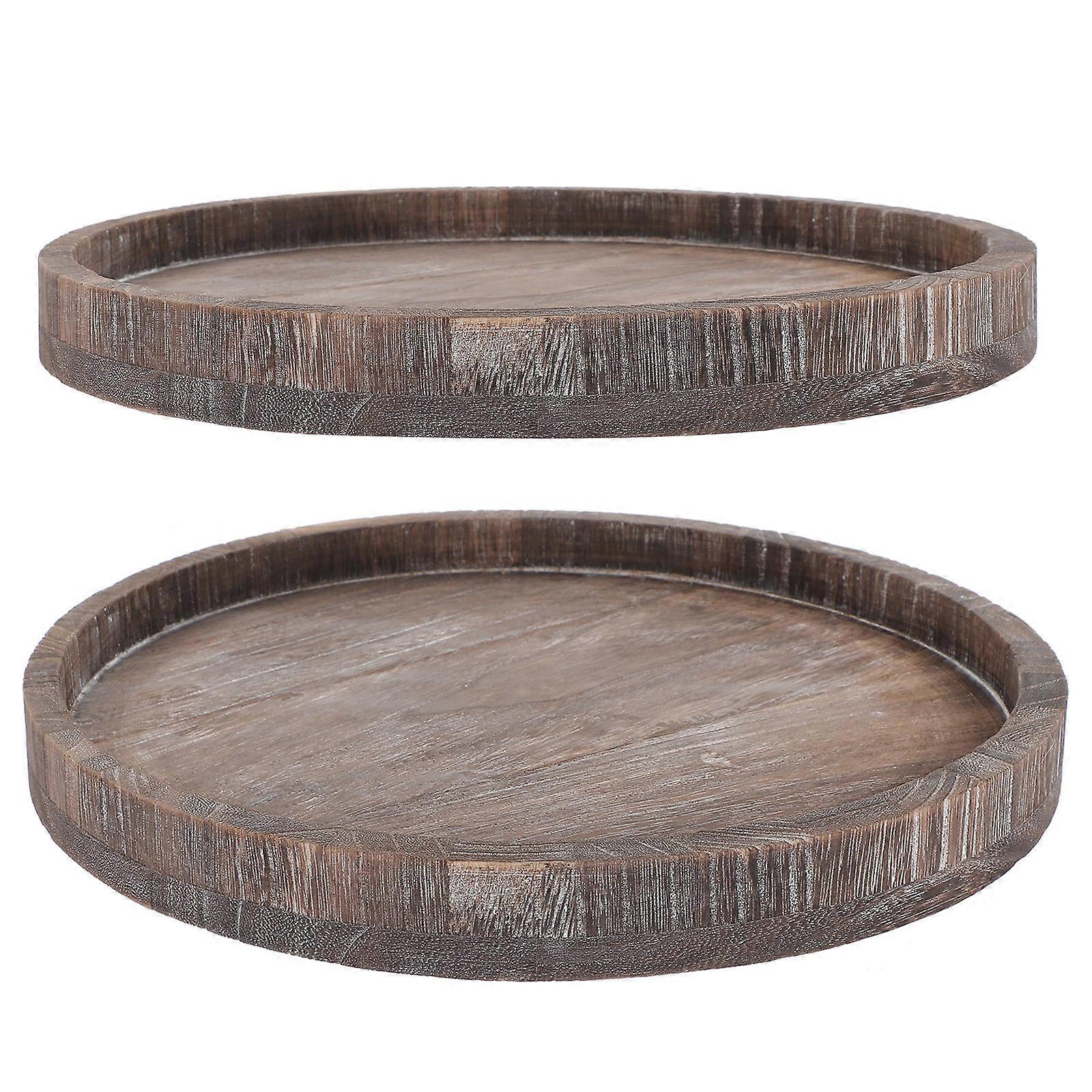 Decorative Wooden Trays for Display 2Pcs Dark Brown Coffee Table Organizer