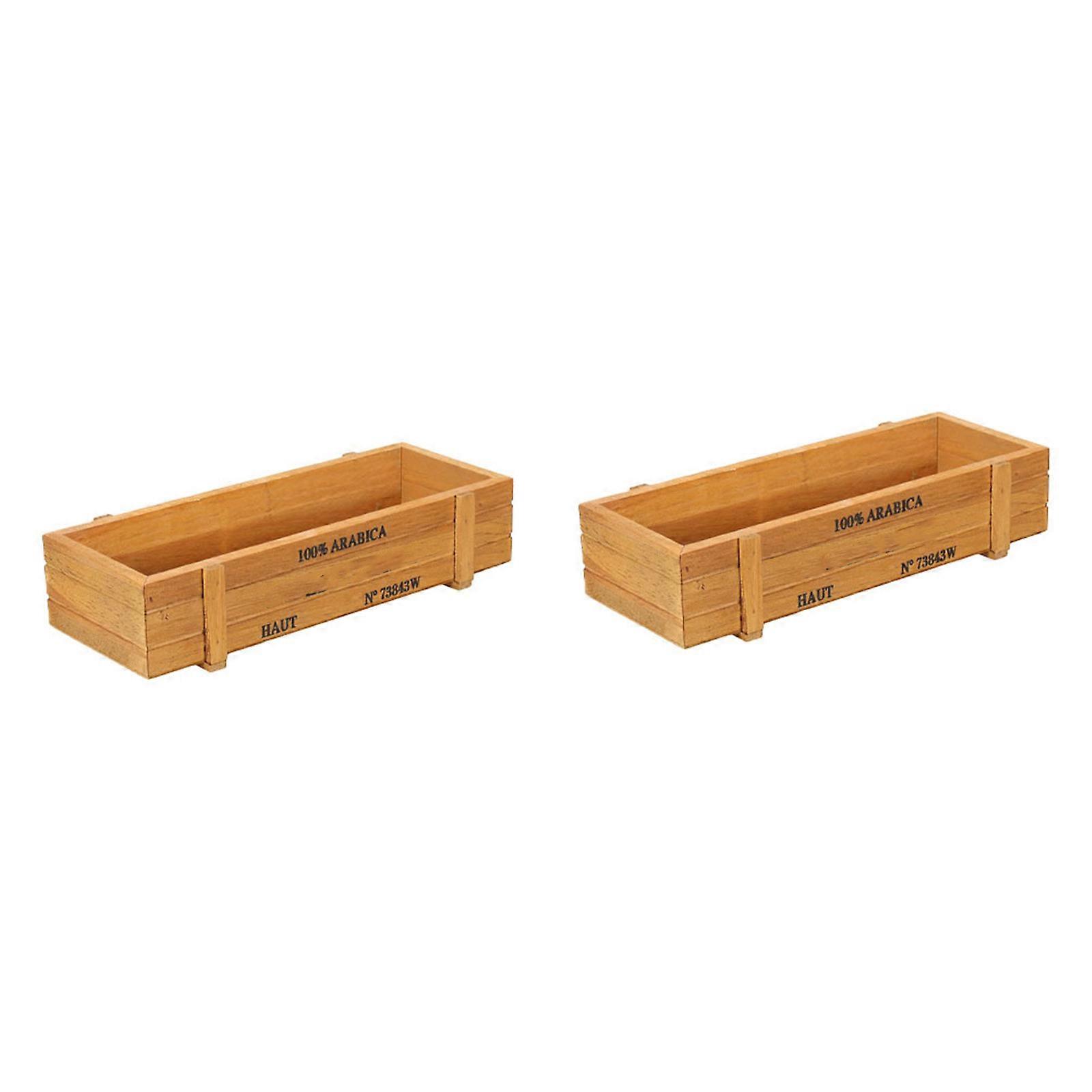 Wood Flower Bed Pot Rectangular Plant Container Garden Balcony 2Pcs