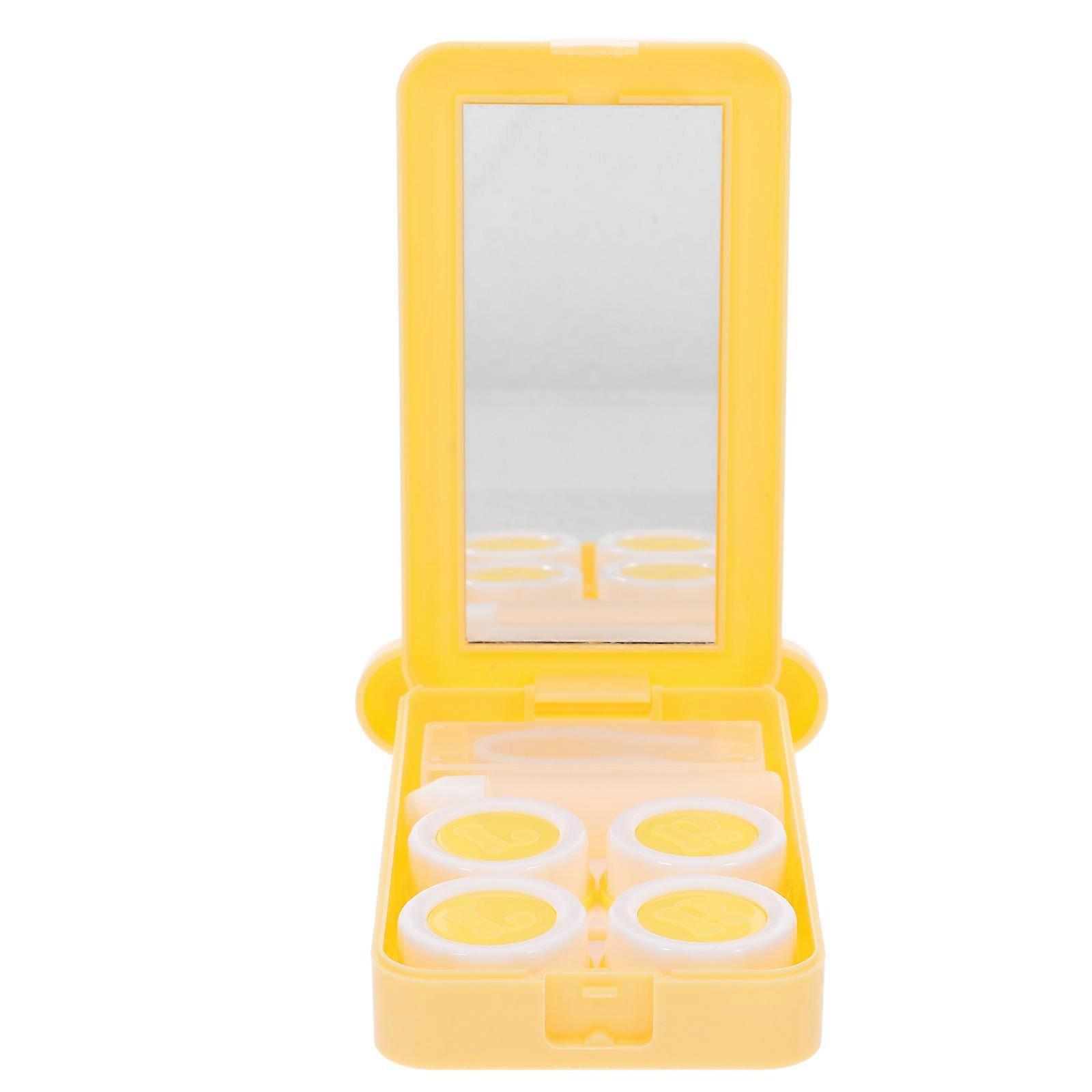 Small Lens Box Contact Case for Storage Use 2Sets Durable Yellow Holder