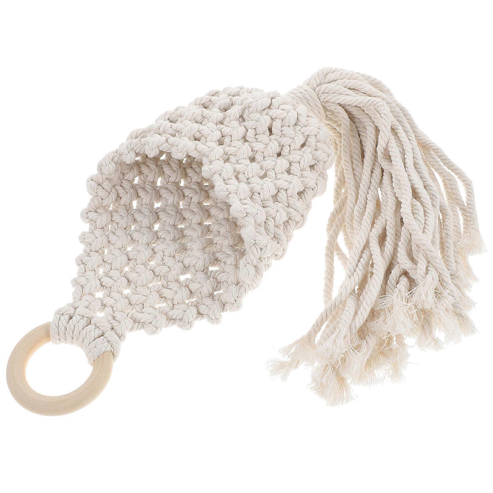 Woven Hanging Fruit Basket Beige Macrame Basket for Storage 4Pcs