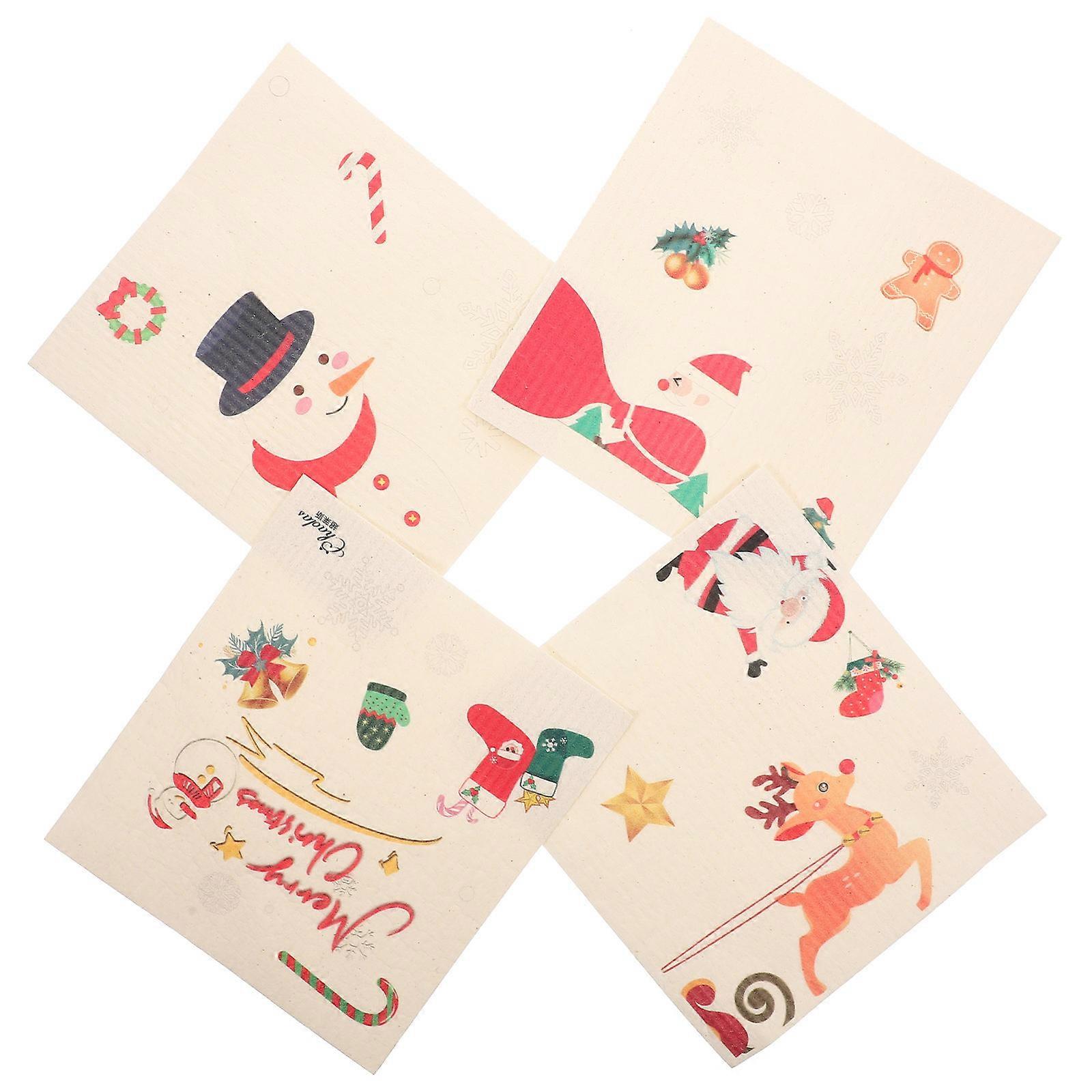 Water Absorbable Dish Cloth 8 Pcs Xmas Themed Ideal For Kitchenware Cleaning Assorted Color Design