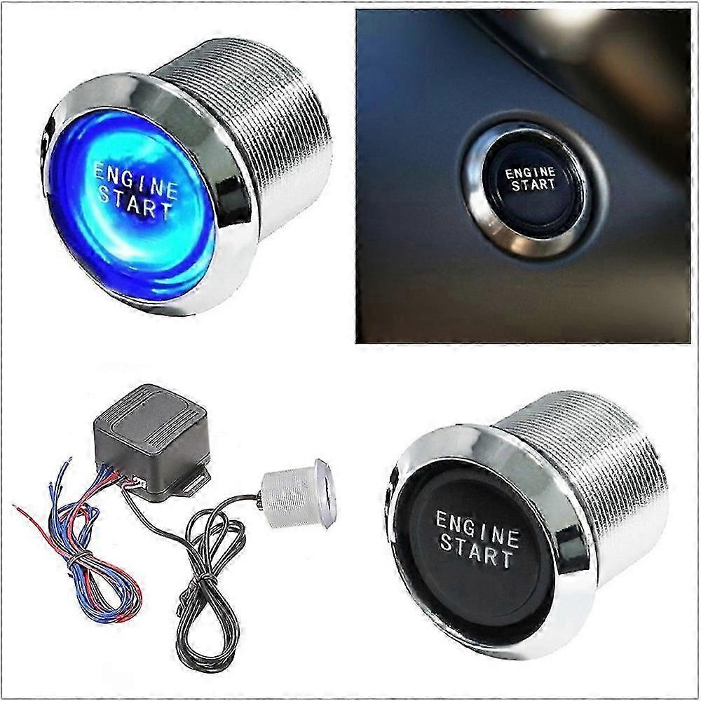 TIMOTRAS Automotive Car Key Systems Key Blade 12V Universel One Button Start Bouton moteur Bande latérale galvanisée LED Lumière bleue