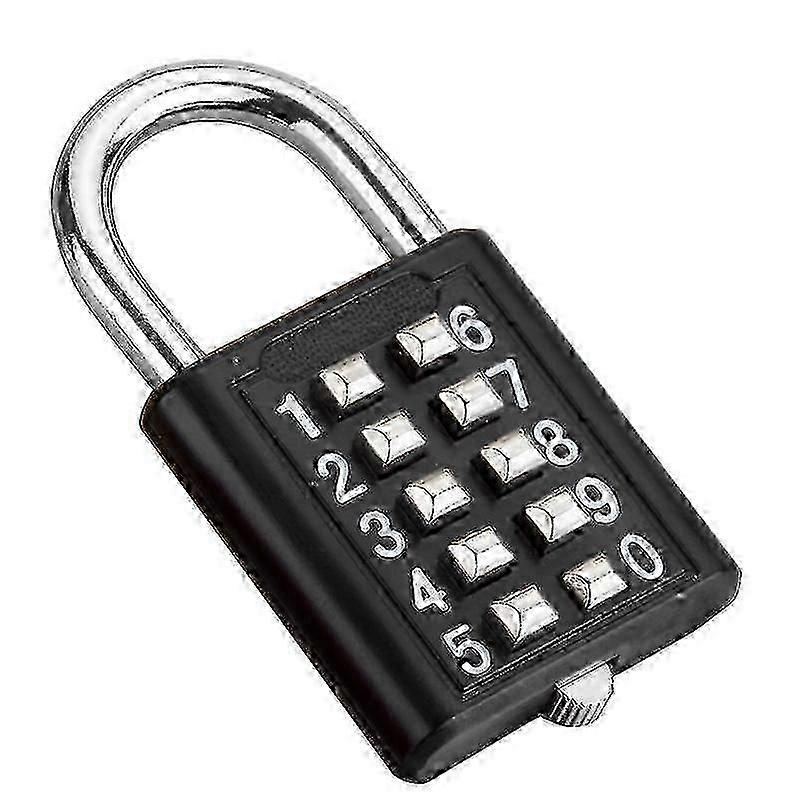 Waterproof Metal and Plated Steel Combination Clasp Padlock with 10-Digit Combination and Anti-Theft Button - Black