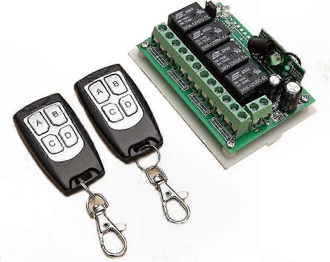 12V 4-Channel RF Relay Switch with 2 Transmitters and 1 Receiver for Garage Door/Gate Control