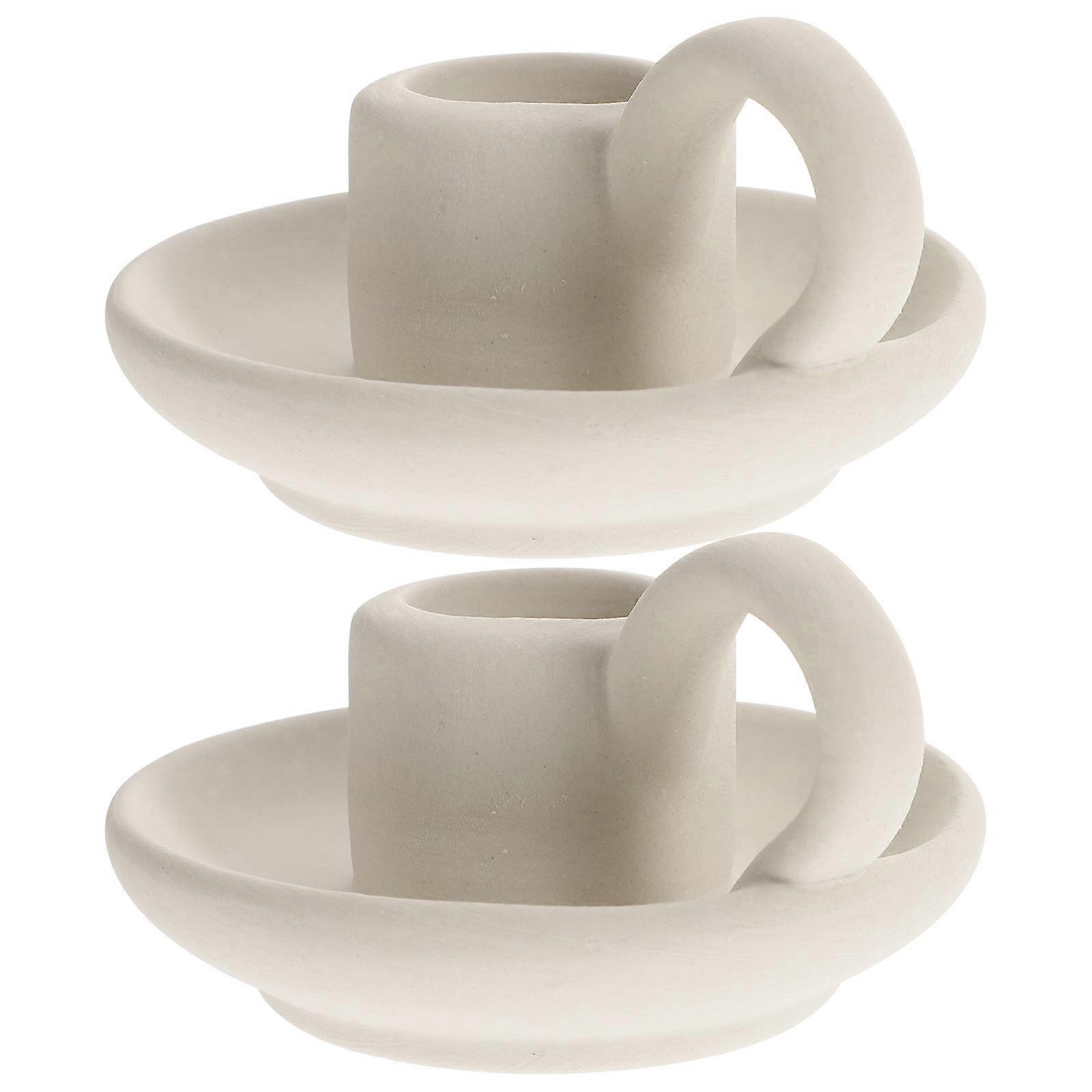 White Ceramic Candle Holder for Home Use 2Pcs Wedding Party Display