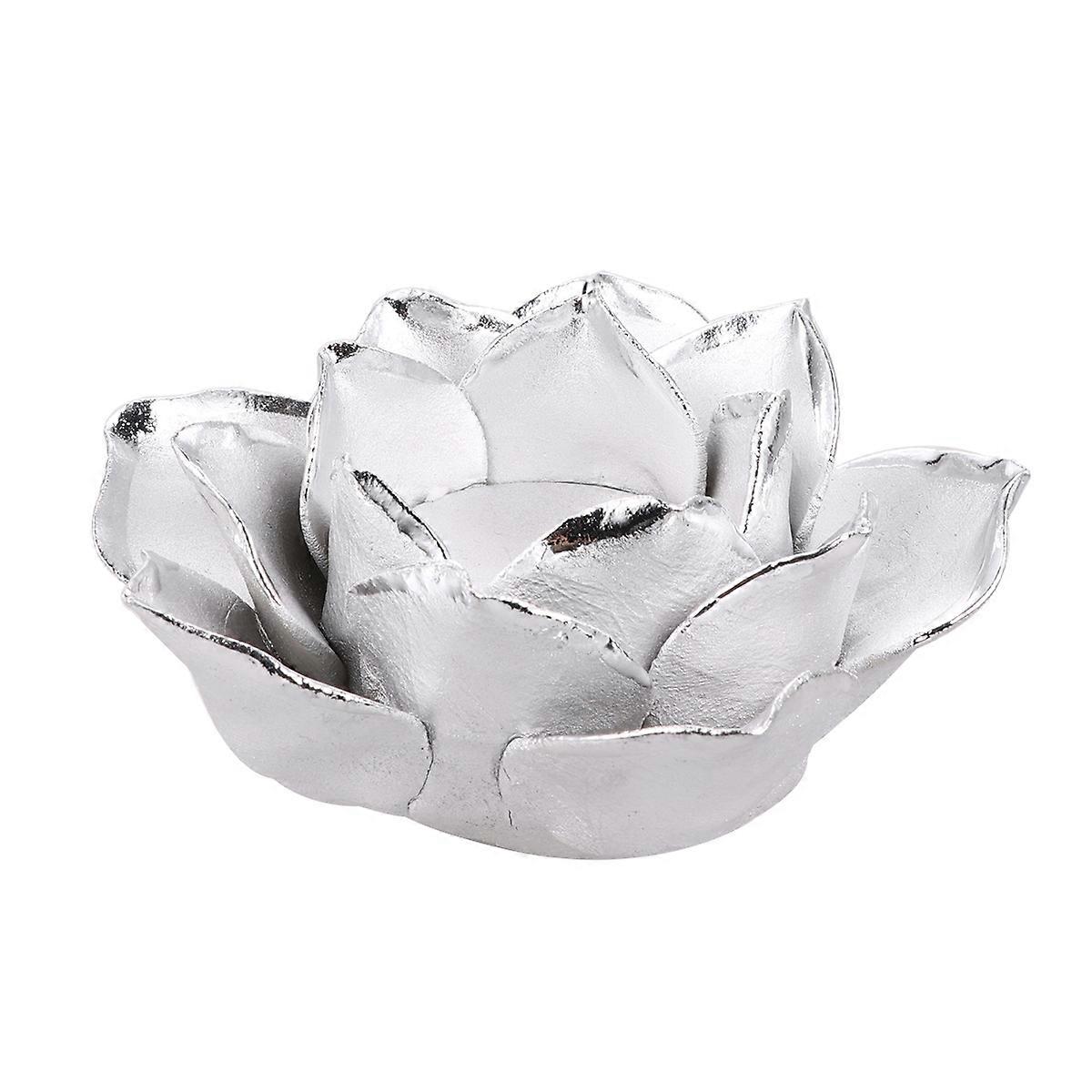 Candlestick Lotus Design Decorative Tealight Holder Silver Iron Art 2Pcs