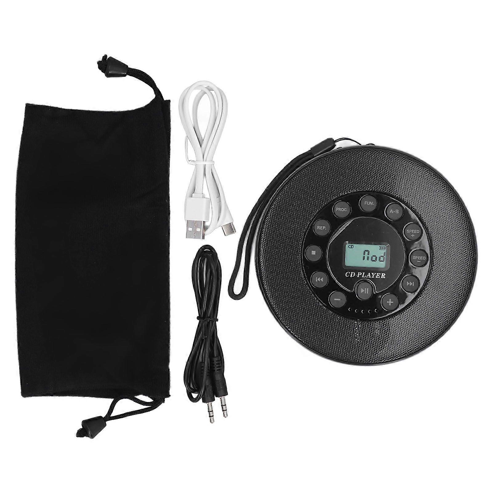 Portable CD Player with Speakers Anti Skip 1500mAh Rechargeable CD Player for CD CD RW MP3 Black Without BT