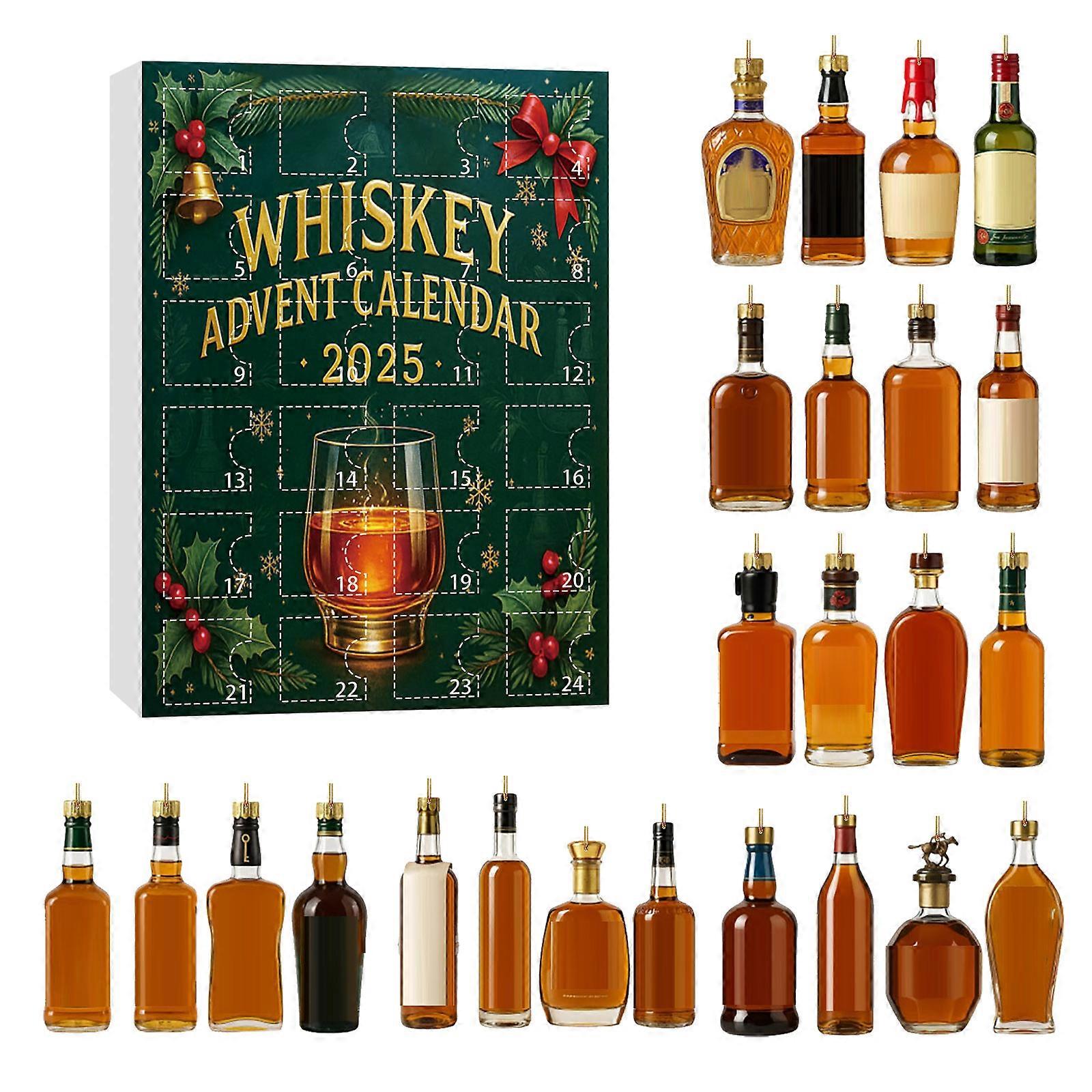 Advent Calendar 2025 2D Flat Whisky Advent Calendar Ornaments Christmas Advent Calendar Xmas Countdown Calendar for Kids 2025
