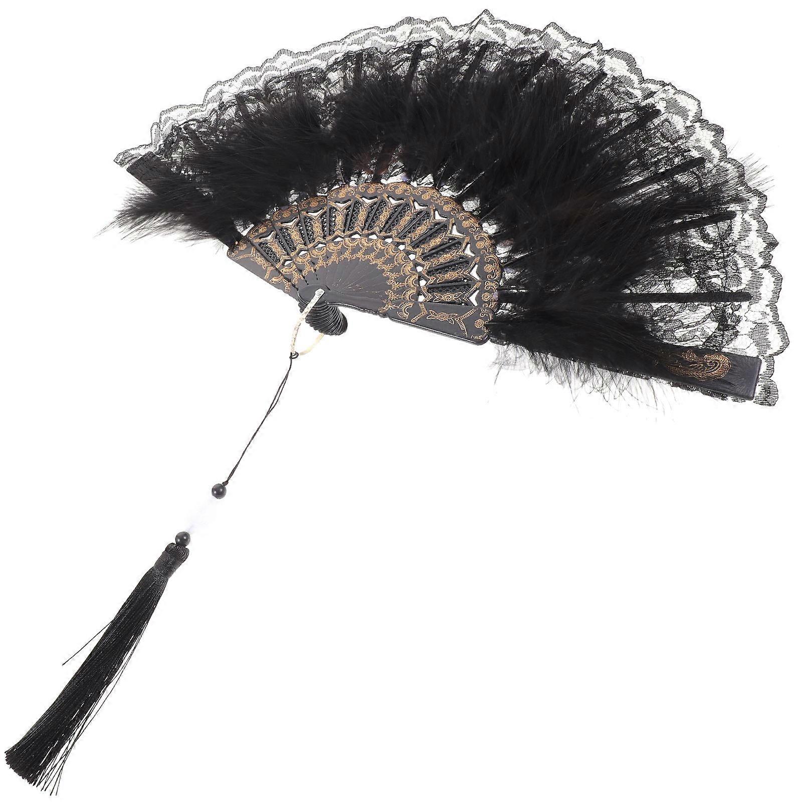 Folding Fan 2Pcs Chinese Style Dancing Fan With Black Color For Wedding Guests 15.33X9.43In Performance Prop