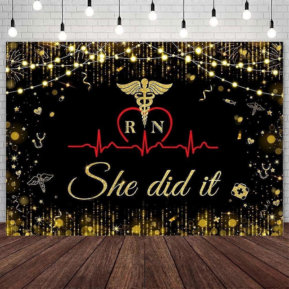Congrats Nurse Backdrop - Black & Gold Glitter, Compatible with Class of 2024, RN Grad Party Decor, Photo Studio Props
