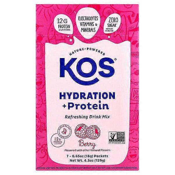 KOS, Hydration + Protein, Refreshing Drink Mix, Berry, 7 Packets, 0.65 oz (18 g) Each