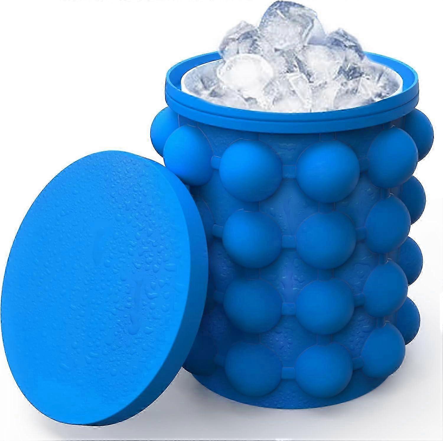 Ice Cube Mold Ice Tray, Large Silicone Ice Bucket, (2 in 1) Ice Cube Maker, Round, Portable (Dark Blue) 25-26