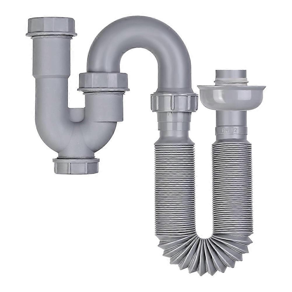 1 1/4 Inch Kitchen Sink Drain Pipe Kit with Cleanout Plug Anti-Odor, Flexible U-Shaped Drain Pipe Backflow Prevention