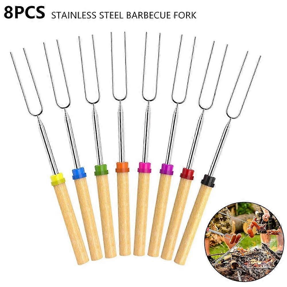 Jetcloudlive 8 Pack Marshmallow Roasting Sticks, Wooden Handle Extendable Forks, 32" Telescoping S'mores Skewers for Campfire, Firepit, Hot Dogs