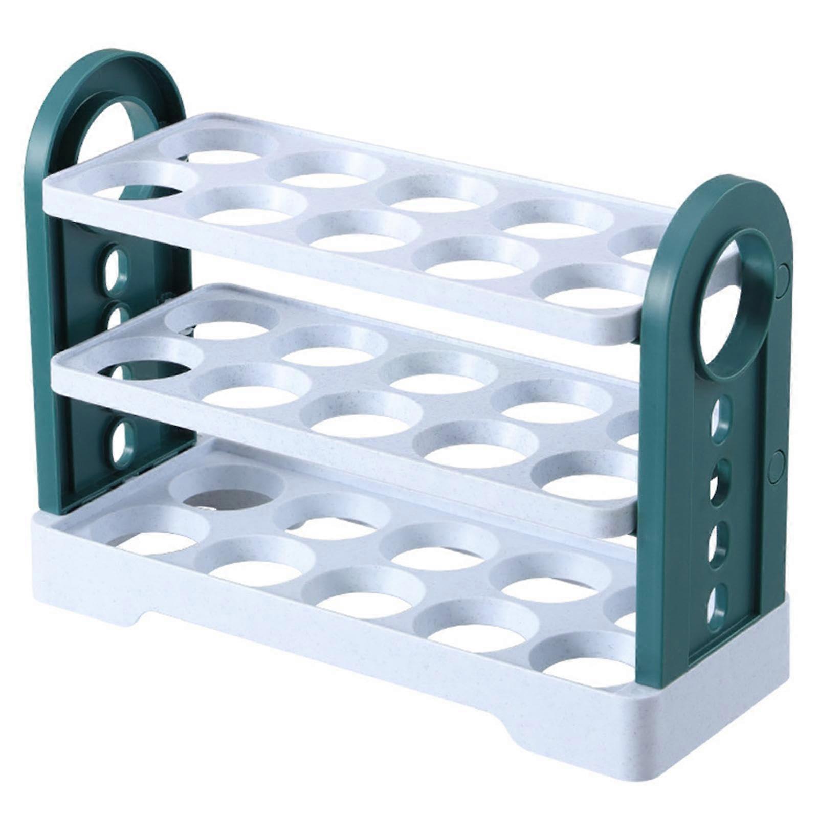 Flippable Refrigerator Egg Trays 3Layer 30Count Egg Holder, White Plastic Fridge Organizer For Side Door Or Countertop