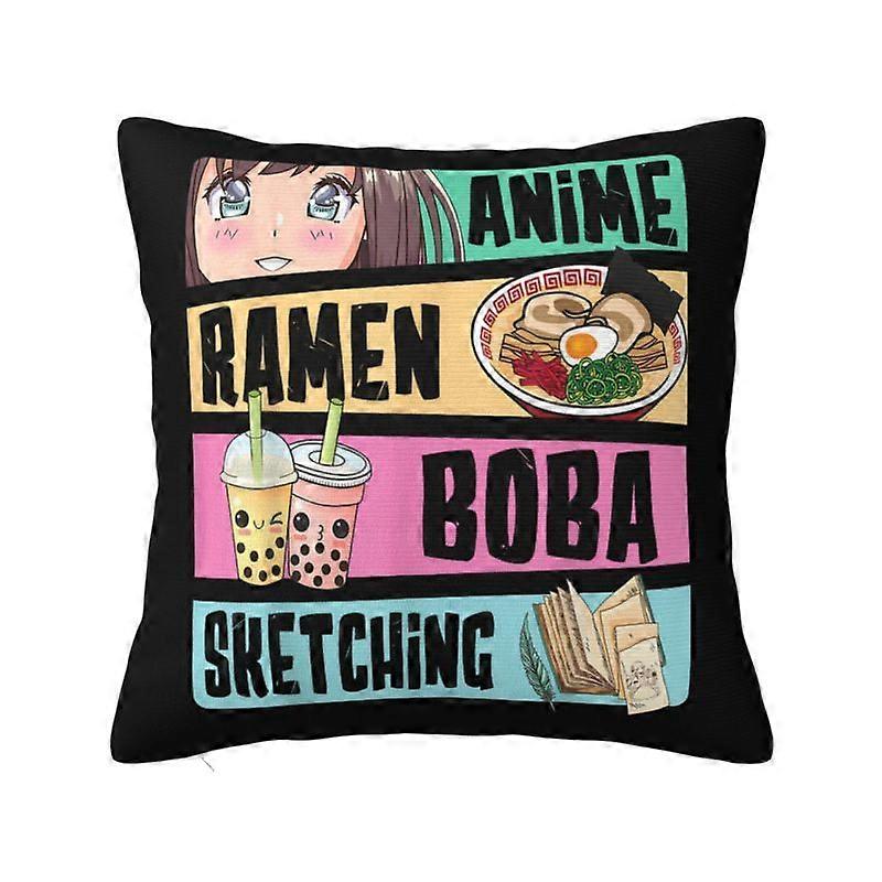 c908カスタムアニメラーメンボバスケッチクッションカバーソフトスロー枕カバー車用スクエア枕カバー寝室の装飾kjs908