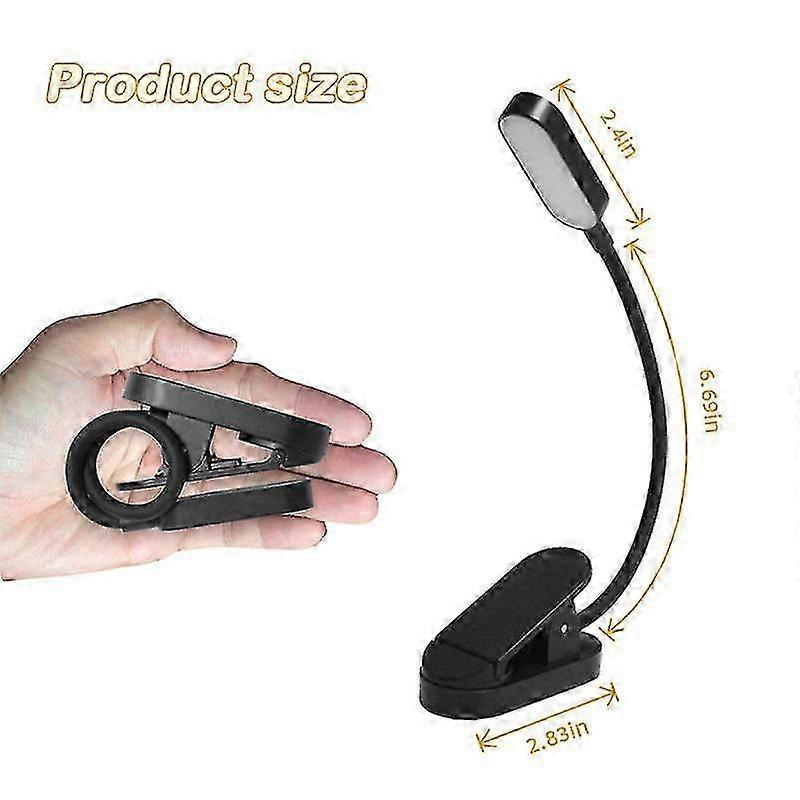 Rechargeable reading light, led clip-on reading lamp, stepless dimming & 3 modes eye protection (cold & warm white), 360°
