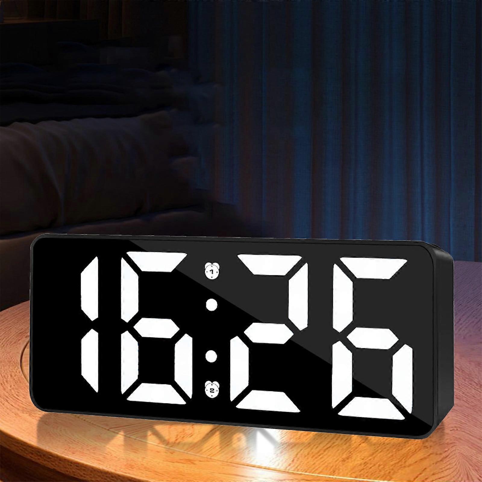 Gnobogi LED Mirror Alarm Clock with Temperature & Date, Multiple Alarms, Compact for Dorms - Clearance